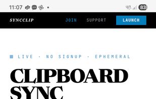 SyncClip mobile homepage showing the free online clipboard interface with instant text sharing between devices.