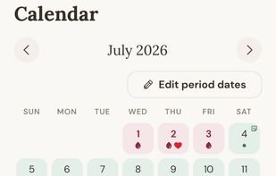 Calendar with your period, fertile window and Inner Season for each day