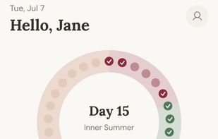 Home: the cycle wheel shows your day and Inner Season, with today's Daily Invitation below