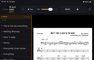 Bandleader master view — live setlist with current song highlighted