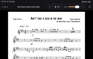 Role-based sheet music — the trumpet player sees their own part