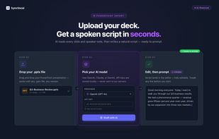 AI drafts a spoken script from your PowerPoint slides in seconds using your own API key