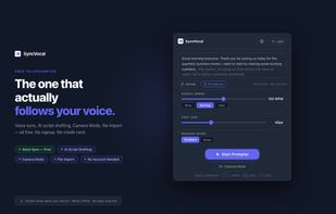 Voice-synced teleprompter with AI script drafting, camera mode, and file import — all free