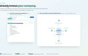 Company memory. Point Syniaps at the folders you already use and every document becomes a knowledge card, linked to the others. The agent reads them before it answers, so there is nothing to re-explain.