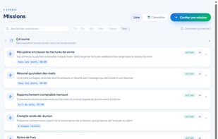 Recurring missions run on their own schedule. Each run reports what it did, and anything that commits the company waits for an explicit human confirmation.
