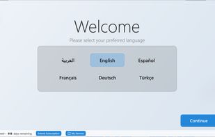 This screenshot shows the language selection screen displayed at the start of the app. Users can choose between Arabic or English, ensuring that System As You Like provides a fully localized experience from the very first launch.