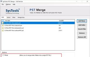 Initialize SysTools Merge PST Software , proceed by adding files or folders containing multiple PST files respectively.