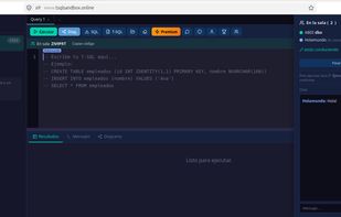 Collaborative rooms (beta): write and run SQL together in real time, with chat, roles and live cursors.