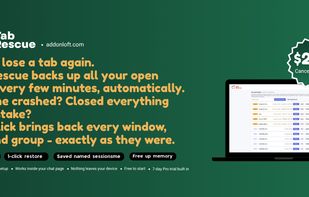 Never lose a tab again: automatic backups every few minutes, and one click brings back every window, tab and group exactly as they were.