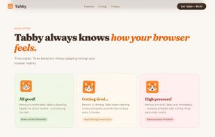 Tabby's mood system — three states that reflect 
your browser's actual memory pressure