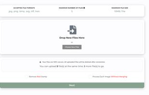 Drag and drop the images (JPG, PNG, HEIC, SVG, BMP, TIFF) or click “Choose New Files”.