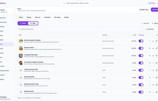Tableee menu builder using demo data.