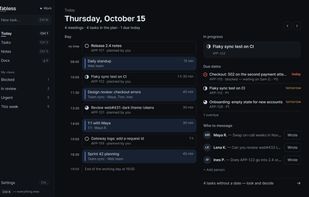 Today: the day's meetings and planned tasks by the hour