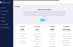 Tabscanner Receipt OCR API Dashboard.