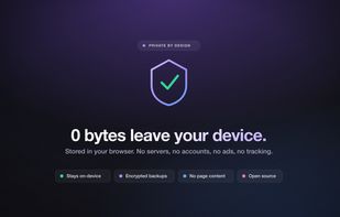 Privacy and export screen: encrypted backups (AES-256-GCM), full data control