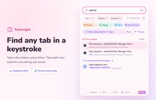 Search tabs across all windows from the keyboard, including saved sessions.