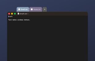 Two windows joined into one group, with a strip of folder-style tabs above them. Clicking a tab brings that window forward and hides the rest.