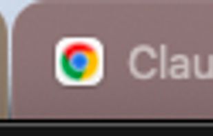 A Claude window grouped with a browser: Tack's tab strip sits above the active window, and clicking a tab switches which window is in front.