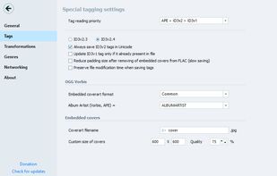 Special tagging settings