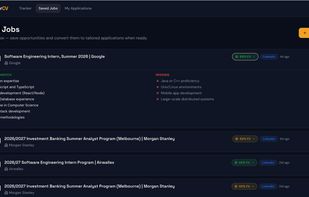 Save jobs from any source, use the Chrome extension for one-click saving or paste any job description manually. 
Your fit score is calculated automatically so you know what's worth applying for before you start