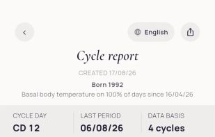 Cycle report as a PDF, ready for your gynecologist.