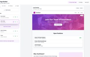 Fully customizable career page builder with custom domain support, color theming, typography control and branded job listings. No coding required.