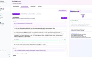 Real-time AI interview assistant that suggests follow-up questions, scores candidate answers live on a 0 to 100 scale, and generates a final hiring recommendation during the interview itself.