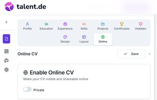 Talent.de Features: Online Tab 