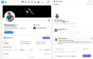 Work directly from LinkedIn
Import any LinkedIn profile in one click, then add tags and notes or start a follow-up without leaving the page
