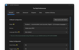 Preferences: model, graphics card, hotkeys