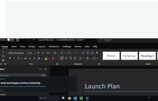Multiple desktop apps organized across stacked workspaces.