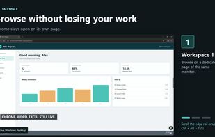 Workspace 1: browser stays open while other apps remain on separate pages.