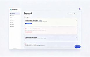 Main dashboard with AI financial insights, invoice tracking and cash flow alerts