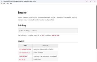 Headings, lists, tables and code blocks instead of raw markup - rendered, scrollable, read-only.