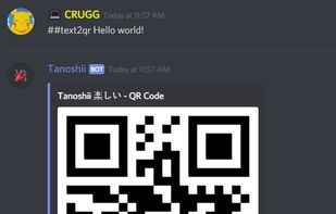 You can use the ##text2qr Command to convert a Text to a QR Code and use ##qr2text to reverse the whole thing.