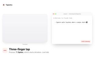 Tap three fingers to dictate, four to send, swipe diagonally to open an app.