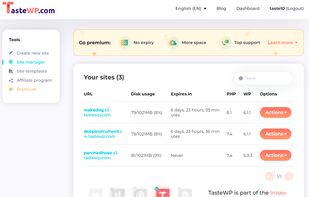 TasteWP screenshot 1