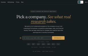 Homepage — pick a company and get source-backed equity research and portfolio monitoring.