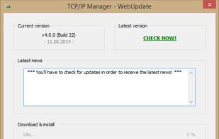 WebUpdate window (TCP/IP Manager v4.0.0.22)
