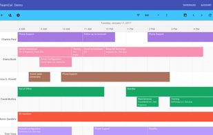 Detailed view of a schedule created by TeamCal