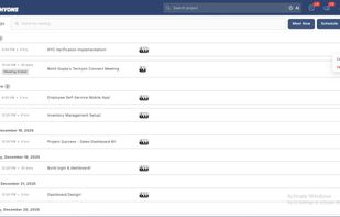 The List View presents meetings in a clean timeline format. Teams can instantly see who’s attending,
how to join, and whether the meeting is happening during sunny mornings or late evenings. Subtle
climate icons make every tile visually contextual. Quick actions like copying the join link or deleting the
meeting are always available.