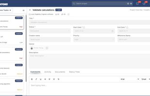 Techyons Projects gives teams a level of visibility that is rare in traditional tools. Each task
opens into a rich, detailed view that tells the complete story behind the work. Teams can
see who is responsible, how the task evolved, what comments were added, which files are
linked, how much time has been tracked, and which updates occurred across its timeline.