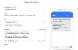Send personalized SMS reminders with dynamic contact variables automatically triggered by your billing cycle. Works on any phone, any network, no internet required.