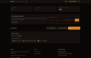 The main feed management page inside of Televizor. Here you can view the different feeds that you've set up, along with the source channels.