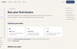 Quickstart guide to integrate with the TypeScript SDK or raw HTTP API or n8n (published n8n sub-workflow template)
