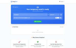 Minimalist inbox design for receiving verification codes and emails in real-time.
