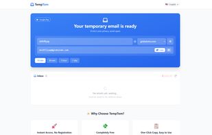 Main interface showing the instant temporary email generator.