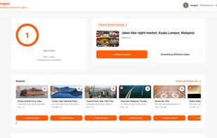 Sign in dashboard page displays todays activity and offers users to do any activity today. Displays users bookmarked activities in dreams list.