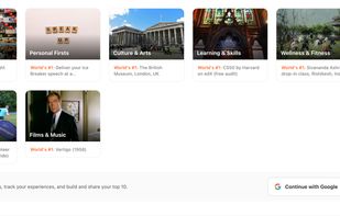 Scrolling down home page shows curated lists of global best top 10 activities
