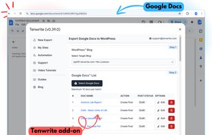 Tenwrite addon for Google Docs lets you publish Google Docs to WordPress